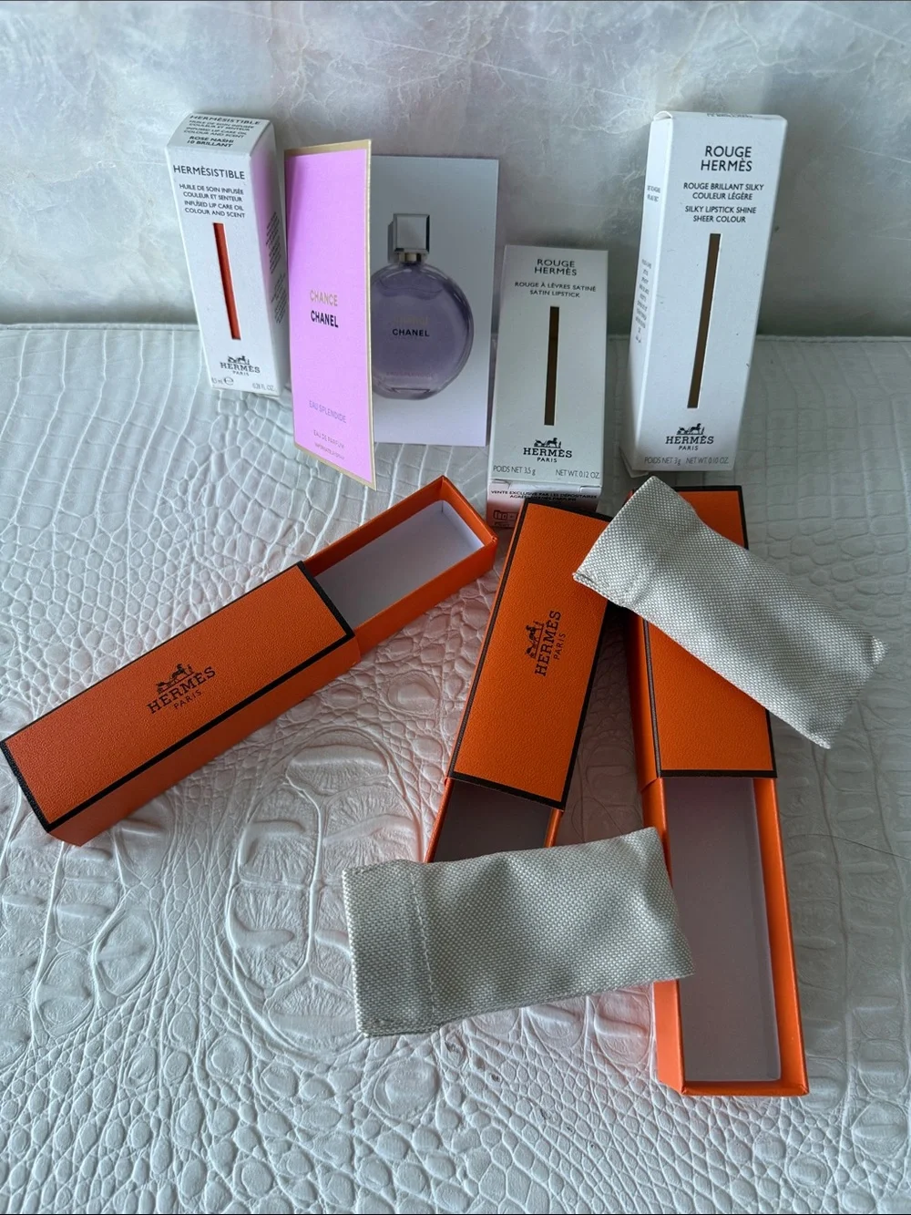 Hermès Orange Lipstick Boxes with Chanel Chance Card ( sample)
